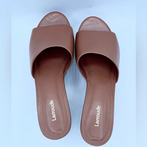 New Larroude Miso Platform Brown Leather Mules Size 9.5 - Picture 11 of 17